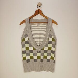 Tristan Women Small Plaid Tank Top Preppy Scholarly Light Academia Striped Back